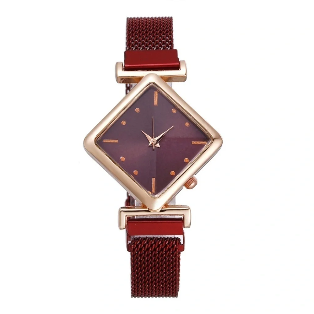 *ADIA* Red x Gold Simple Square Shaped Mesh Fashion Watch